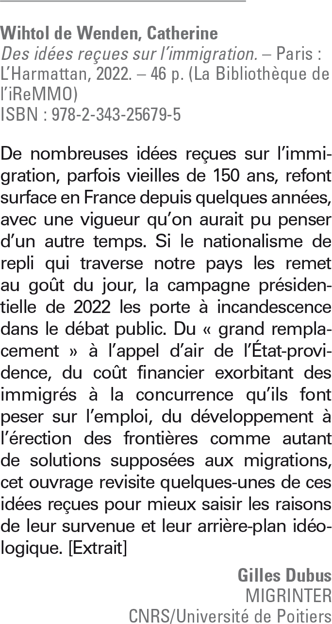 Des ides reues sur l'immigration - Catherine Wihtol de Wenden Des ides reues sur l'immigration - Catherine Wihtol de Wenden