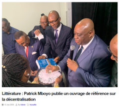 Littérature : Patrick Mboyo publie un ouvrage de référence sur la décentralisation