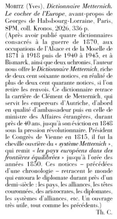Revue de l'Institut Napoléon - Dictionnaire Metternich
