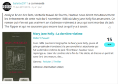 Avis personnalisé sur l'ouvrage Mary Jane Kelly : La dernière victime de Didier Chauvet
