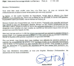 Lettre de Abdou Diouf, Secrétaire Général de la Francophonie