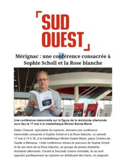 Mérignac: une conférence consacrée à Sophie Scholl et la Rose blanche 