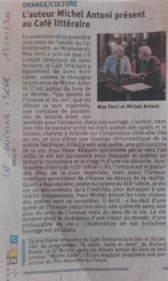 L'auteur Michel Antoni au Café Littéraire janvier 2020