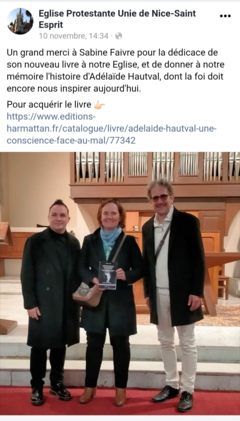 Remise de ma biographie à l'Eglise protestante unie de Nice 