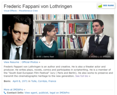 Biography of Frederic Fappani von Lothringen (Internet Movie Database).