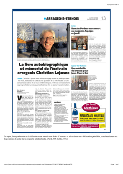 Le livre autobiographique et mémoriel de l'écrivain arrageois Christian Lejosne