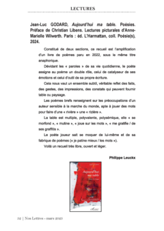 AUJOURD'HUI MA TABLE Lecture de Philippe Leuckx