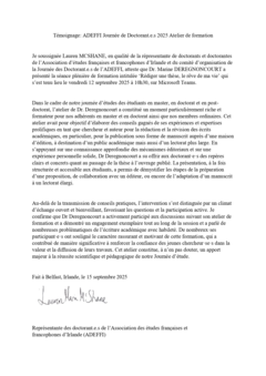 Témoignage de Lauren Mc Shane - JDD de l'ADEFFI. 20250912